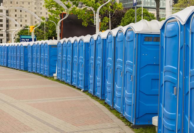 Seasonal porta potty units set up at a Great Falls, Montana venue